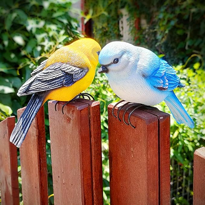 Garden Bird Statue Flower Pot Hugger Outdoor Decor for Tree, 6.7" Tall Resin Bird Figurine Plant Pot Decorations for Fence Balcony Patio Lawn Yard Ornaments (Yellow) JARPSIRY