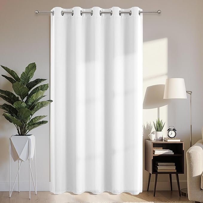 Joydeco Blackout Patio Sliding Door Curtains 90 Inches Long, Grommet Privacy Room Divider Curtains, Extra Wide Thermal Blackout Drapes for Bedroom Living Room (Pure White, 70Wx90L, 1 Panel) JOYDECO