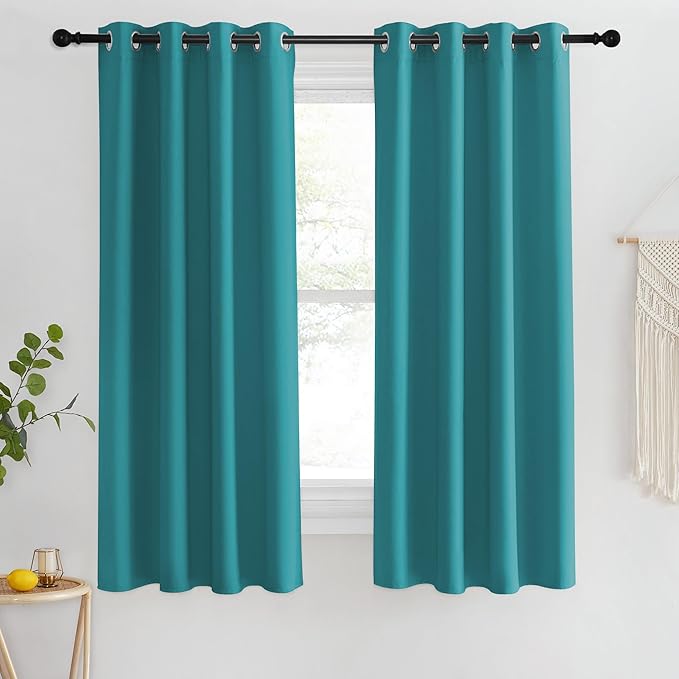 NICETOWN Blackout Short Curtain 63 inches Long for Windows, Thermal Insulated Curtain Grommet Room Darkening Window Treatment for Bedroom/Living Room, 1 Panel, W46 x L63, Peacock Teal NICETOWN
