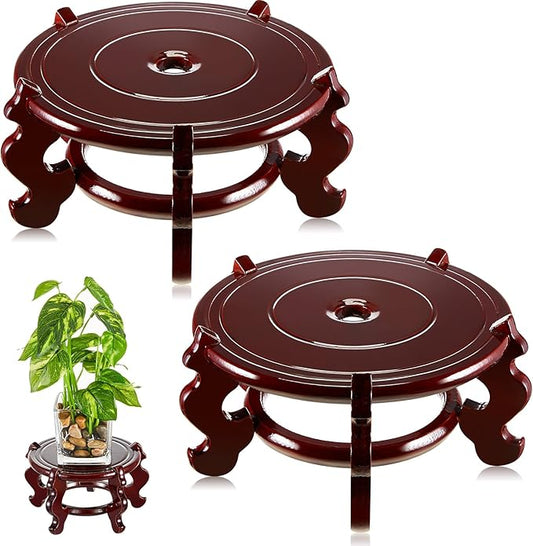 Geetery 2 Pcs 4 to 12 in Wooden Plant Stands Indoor Chinese Oriental Plant Stand for Vase Fishbowl Flower Pot Lamp Redwood Base Vintage Display Rack Decor(4 Inch) Geetery
