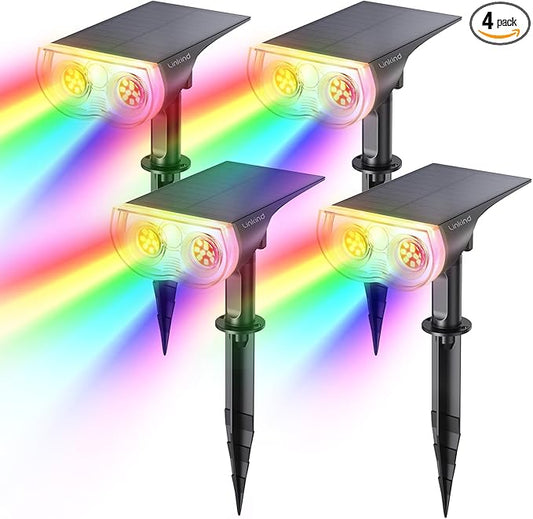 Linkind Solar Lights Outdoor Waterproof IP65, StarRay RGB Solar Spot Lights Outdoor, Color Changing Outdoor Solar Lights for Yard, Garden, Pathway, St. Patrick's Day (Multicolor, 4 Pack) Linkind