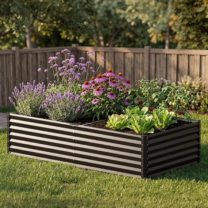 COMHOMA Galvanized Raised Garden Bed,Large Metal Planter Box for Outdoor Vegetables,Corrugated Steel Herbed Plants Container,Extra Deep Gardeners Kits with Open Bottom (1, 6x3x2FT) ComHoma