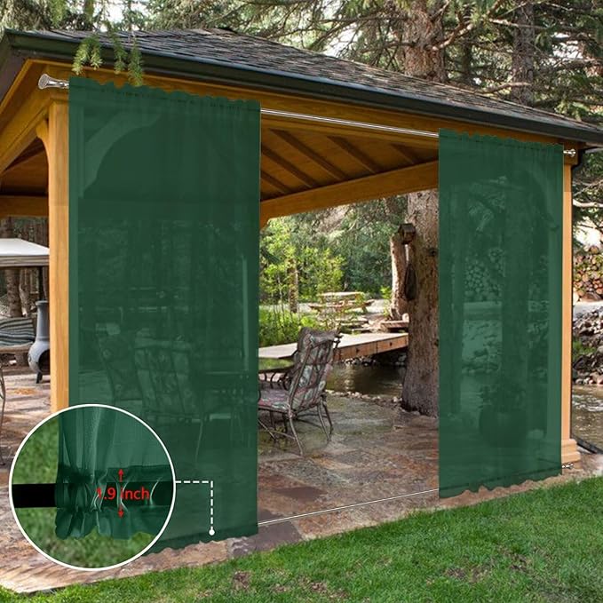 SpaceDresser Waterproof Outdoor Sheer Curtains for Patio - 4 Panels Rod Pocket Indoor Voile Sheer Curtain for Living Room,52W x 108L inch, Foliage Green SpaceDresser