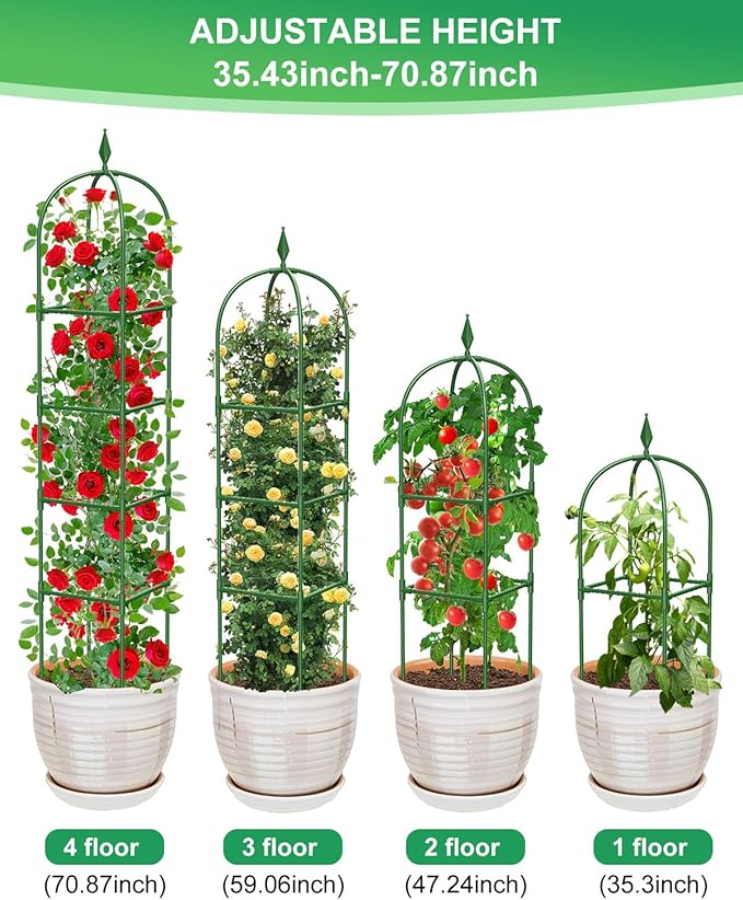 Garden Trellis for Climbing Plants Outdoor & Indoor - 2 Pack 6Ft Tall Rustproof Plant Support Cage for Vines, Flowers, Vegetables, Roses | Heavy-Duty, Adjustable & Decorative MYMULIKEHOME