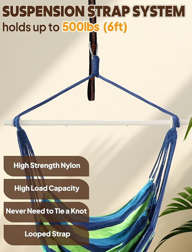 Chihee Hammock Swing Chair - Strong Metal, Collapsible, Portable, Max 500 lbs, Comfy Seat, Patio & Lawn, Cotton Blended, Indoor/Outdoor Chihee