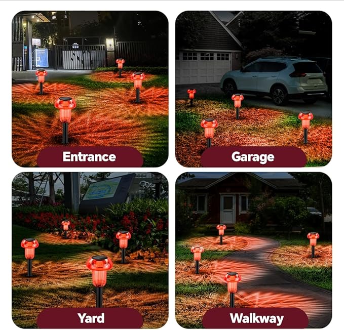 Easter Solar Pathway Lights Outdoor Decorative 4 Pack, Red LED Mushroom Solar Lights Outdoor Waterproof Solar Powered Decor for Yard Driveway Patio, Valentines Day Halloween Christmas Garden Decor COZYPAVILION