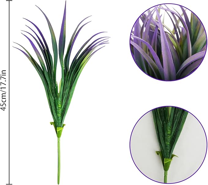 32Pcs Artificial Grass Fake Plants 17.3in Outdoor Plants UV Resistant Faux Greenery Stems Fake Grass for Home Window Garden Office Patio Pathway Front Porch Halloween Décor Green & Purple Phliofd