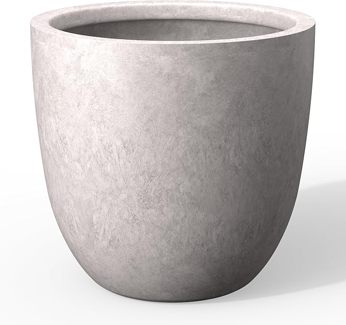 Kante 14 Inch Dia Round Concrete Planter, Indoor Outdoor Large Plant Pot with Drainage Hole and Rubber Plug for Home Patio Garden, Light Gray Kante