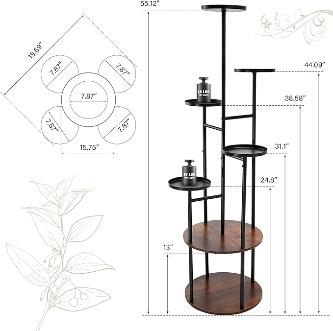 TC-HOMENY Plant Stand Indoor with Grow Lights, 7 Tiered Metal Plant Shelf, 55" Tall Plant Stand for Indoor Plants Multiple, Large Plant Rack Display Shelves, Corner Plant Holder for Living Room, Patio TC-HOMENY