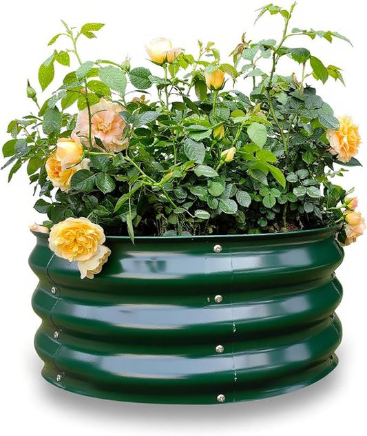 GARDMAX 2x2x1FT Galvanized Round Raised Garden Bed Kit, Metal Planter Boxes Outdoor with Easy Assembly, Large Garden Bed for Vegetables, Fruits, Flower, Herbs Dark Green ChooseGardmaxforbetterlife