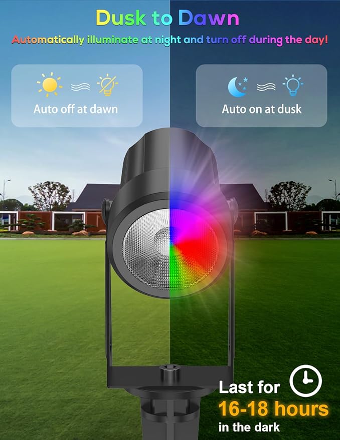 Zyan Solar Color Changing RGB Spotlights with Remote, Separate Monocrystalline Panels & USB-C Powered 18000mAh Auto On Off, Outdoor IP65 Waterproof, for Patio Yard Garden Pathway (12 Pack) ZYAN