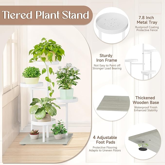 iDavosic.ly 4 Tier Plant Stand Indoor, Tiered Corner Flower Holder Shelf Outdoor, Metal Tall Orchid Display Rack for Patio Porch Garden Balcony Office Living Room, Space Saving, White iDavosicly