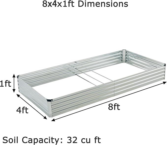 8x4x1ft(2 PCS) Galvanized Raised Garden Bed,Outdoor Planter Box Metal Patio Kit Planting Bed for Vegetables Flowers Herb,Silver Foxlang