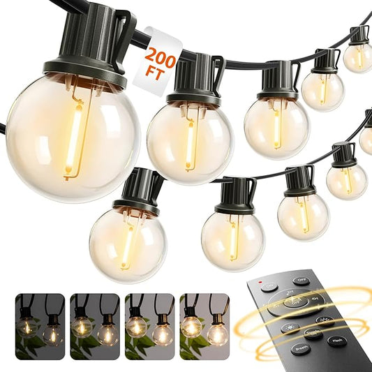 addlon Outdoor String Lights 200FT G40 with Remote, 108 LED Shatterproof Bulbs, Dimmable Patio Globe Lights Waterproof, Hanging Outside Lighting for Backyard, Garden, Deck, Balcony, Porch, Café, Decor addlon