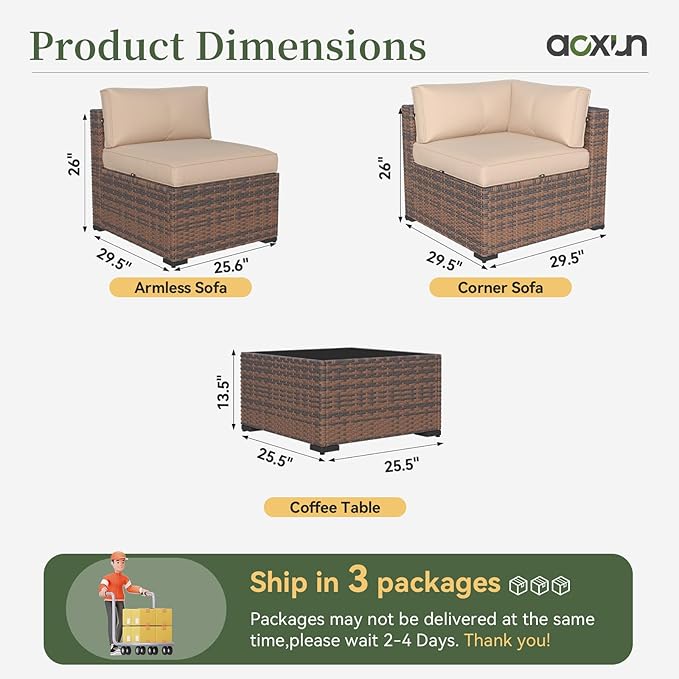 Aoxun 11 Piece Patio Furniture Set Wicker Rattan Patio Conversation Set Outdoor Sectional Sofa Set with Coffee Table and Thickened Cushions, Beige(Waterproof Cover Included) Aoxun