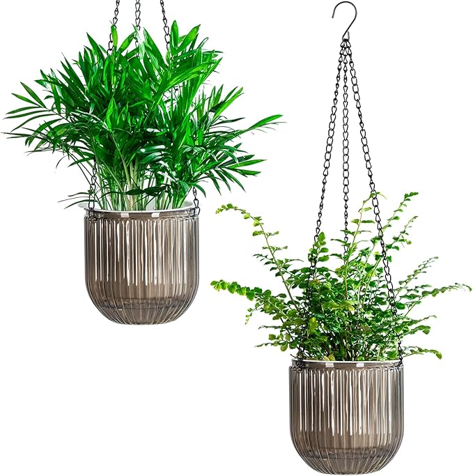 Josteve 5.2 Inch 2 Pcs Self Watering Hanging Planter Indoor Plant Pots Drainage Holes, Outdoor Small Hanging Planters Flower Pot Basket, Visible Water Level, Plant Hanger Home Decor, Gardening Josteve