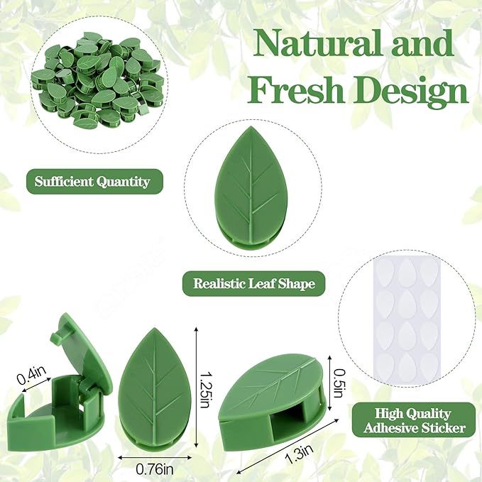 Geiserailie 60 Pieces Plant Climbing Wall Fixture Clips with 72 Pieces Acrylic Adhesive Sticker Leaf Fixer Invisible Wall Vines Fixing Clips Hook Plant Vine Traction for Indoor Outdoor Decoration Geiserailie
