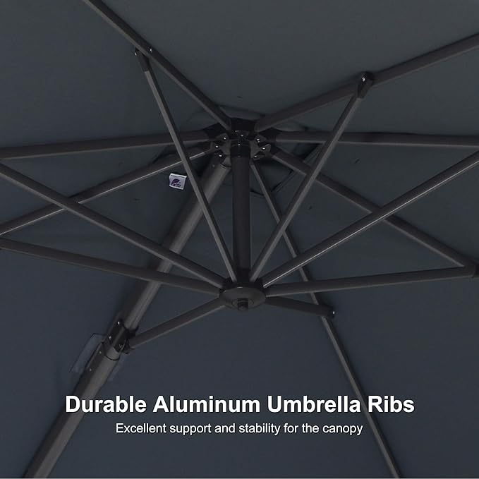 PURPLE LEAF 8' X 8' Patio Umbrella with Steel Plate Base for Pool 7' High Offset Outdoor Cantilever Umbrella Swimming Pool Umbrella with 360°Rotation for Poolside Light Grey PURPLELEAF