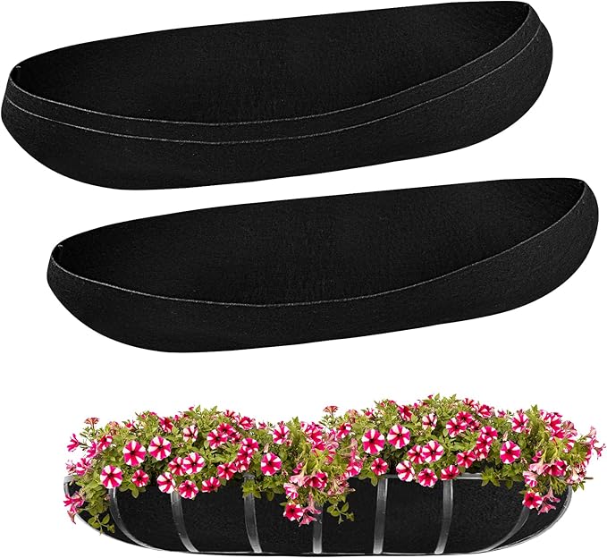 3PCS 36 Inch Planter Basket Liners Fabric Window Box Liners Felt Trough Planter Liner Replacement Black Flower Basket Liner Non-Woven Hanging Plant Liner for Planters Garden Fence - Avoid Bird Nesting Emsiok
