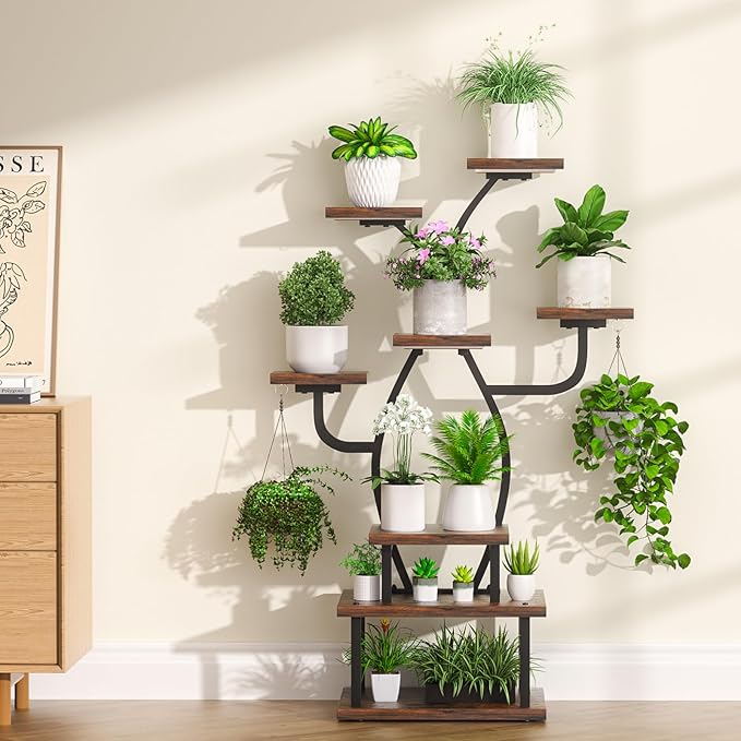 Plant Stand Indoor with Grow Light, 8 Tiered 48" Small Plant Shelf, Corner Plant Stand Stand for Indoor Plants Multiple, Metal Humen-Shaped Plant Flower Holder, for Living Room, Patio, Balcony Tovve