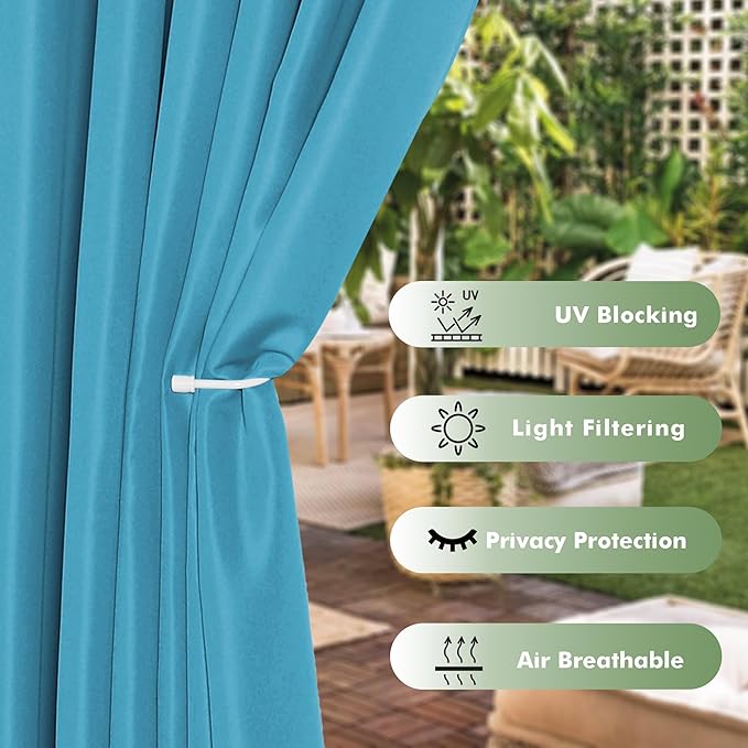 HolidayIdeas Outdoor Curtains for Patio Waterproof, 6 Panels - 54x84 Inches - Weatherproof Privacy Outsides Curtains for Cabana Porch Pergola, Sunlight & UV Blocking (Teal, Grommet Top) HolidayIdeas