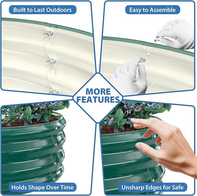 Round Galvanized Raised Garden Bed, 6x6FT, 12" Depth for Outdoor Gardening, Heavy Duty Metal Planter Box for Vegetables, Flowers & Herbs, Rust-Resistant, Easy DIY Assembly Rootora