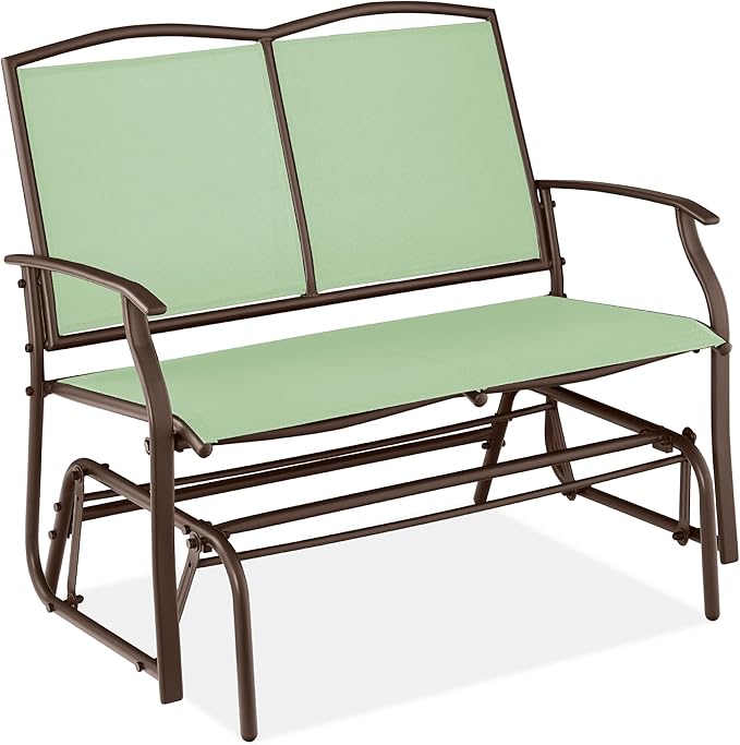 Best Choice Products 2-Person Outdoor Patio Swing Glider Steel Bench Loveseat Rocker for Deck, Porch w/Textilene Fabric, Steel Frame - Sage Green/Brown BestChoiceProducts