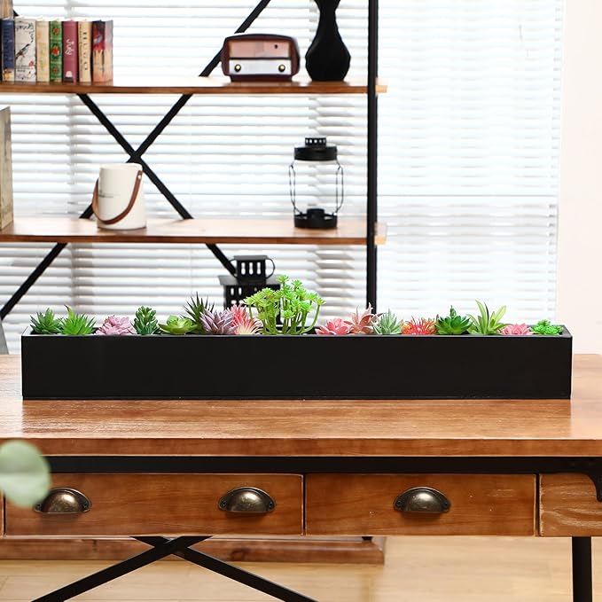 32 x 3.5 x 3.5 Inch Long Rectangular Planter Box Window Sill Plant Box Metal Water Trough Indoor Large Modern Steel with Drainage Holes Herb Garden Home(Black) FillTouch