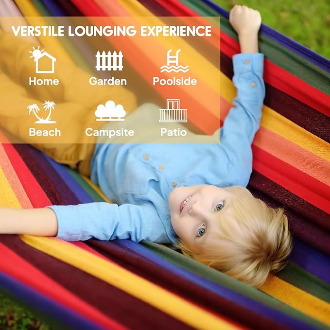 ANYOO Cotton Hammock Portable Camping Hammocks for Hanging Sturdy Garden Comfortable Fabric Hammock with Tree Straps Up to 660lbs with Travel Bag for Camping Outdoor/Indoor Patio Backyard Anyoo