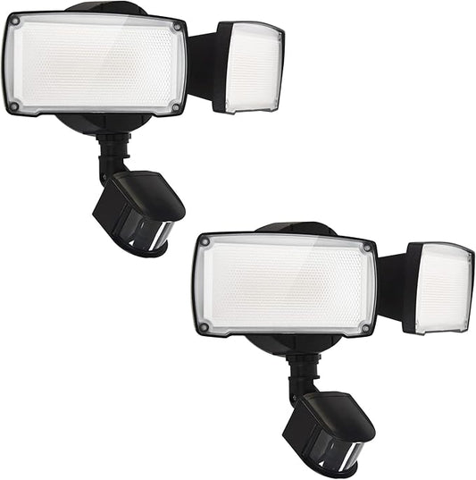 UME 2 Pack 19W LED Flood Light Motion Sensor Outdoor, 2 Adjustable Head, 2000LM, 5000K, IP65 Waterproof, Dusk to Dawn Security Light with Photocell for Exterior,Outside,Garage,House(Black) UME