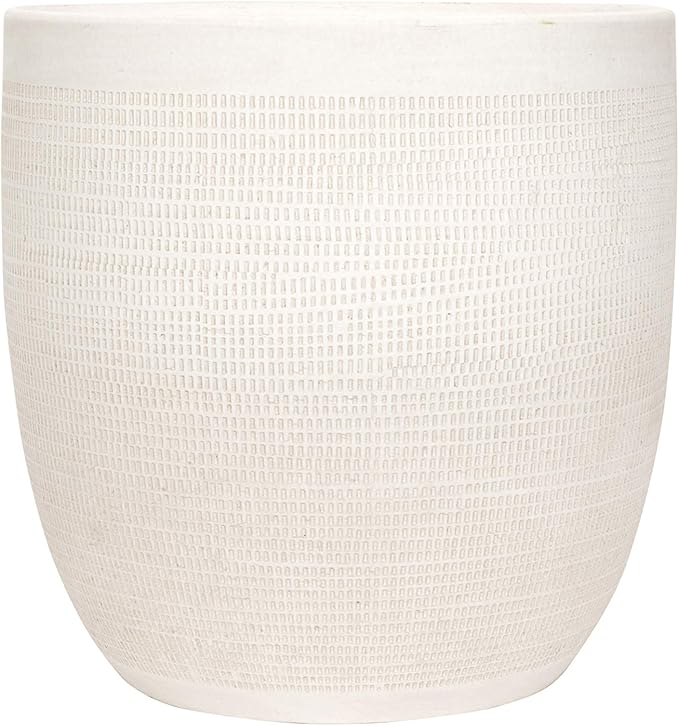 Creative Co-Op Large Matte White Embossed Stoneware Planter CreativeCo-Op