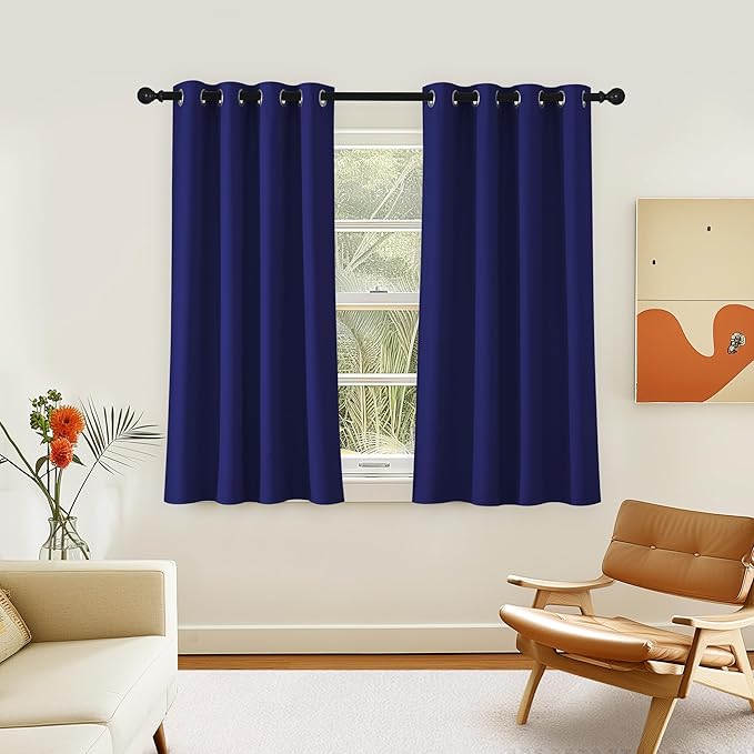 NICETOWN Room Darkening Short Curtain 54 inches Long for Living Room, Grommet Sound Reducing Thermal Insulated Curtains for Bedroom Nursery Window, 46W x 54L, 1 Piece, Navy Blue NICETOWN