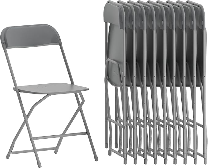 Flash Furniture Hercules Series Plastic Folding Chairs for Parties and Weddings, Stackable Commercial Event Seats, Set of 10, Gray FlashFurniture