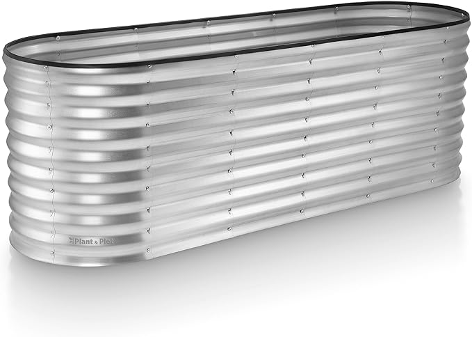 Plant & Plot Galvanized Raised Garden Beds Outdoor // 6×2×2 ft Planter Raised Beds for Gardening, Vegetables, Flowers // Large Metal Garden Box (Silver) // Patented Tool-Free Design PlantPlot