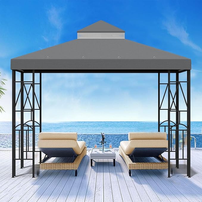 10x10 Canopy Replacement Top Double Tiered Gazebo Cover for Yard, Patio & Garden Durable Sunshade Replacement (Gray) Rootora
