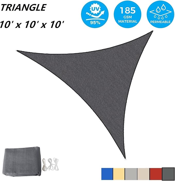 AsterOutdoor Sun Shade Sail Triangle 10' x 10' x 10' UV Block Canopy for Patio Backyard Lawn Garden Outdoor Activities, Graphite AsterOutdoor