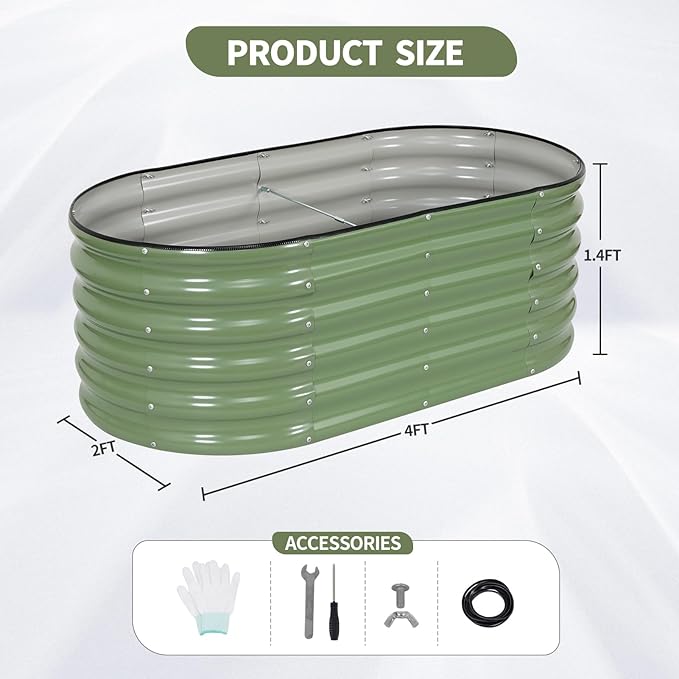 Galvanized Raised Garden Bed Outdoor- 2 Pcs Raised Beds for Gardening| Metal Planter Box, Steel Raised Garden Bed Kit with Gloves for Vegetables, Flower, Herbs (4x2x1.4FT, Green) Permade