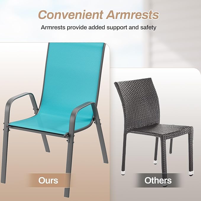 TLSUNNY Patio Chairs, Stackable Textilene Outdoor Dining Furniture for All Weather, with 17.7″ Wide Seat & Metal Frame, for Garden, Backyard, Deck, Restaurant, Poolside (8, Turquoise Blue, 26.4″) TLSUNNY