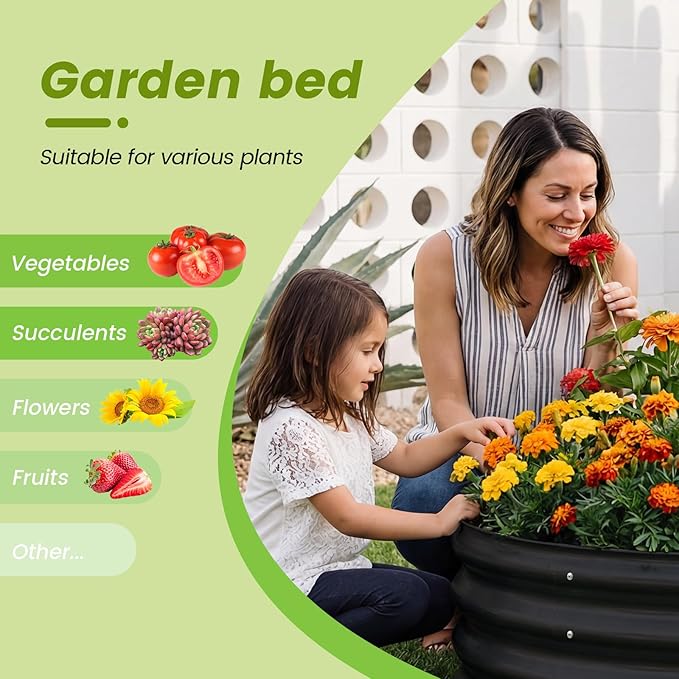 AHEONLAR 3 Pack 2x2x1 ft Round Galvanized Raised Garden Bed Kit Round Metal Flower Box Large Planter Raised Beds Outdoor Garden for Planting,Fruit,Herb Black AHEONLAR