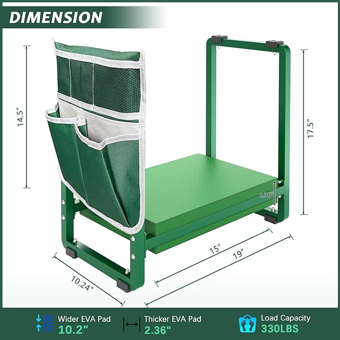 FLINTER 10.2" Wider Garden Kneeler and Seat, Heavy Duty Thick Gardening Bench for Kneeling and Seat - Garden Kneelers for Seniors, Gardening Stools for Women, Grandparents, Gardeners, Green FlinterOfficial