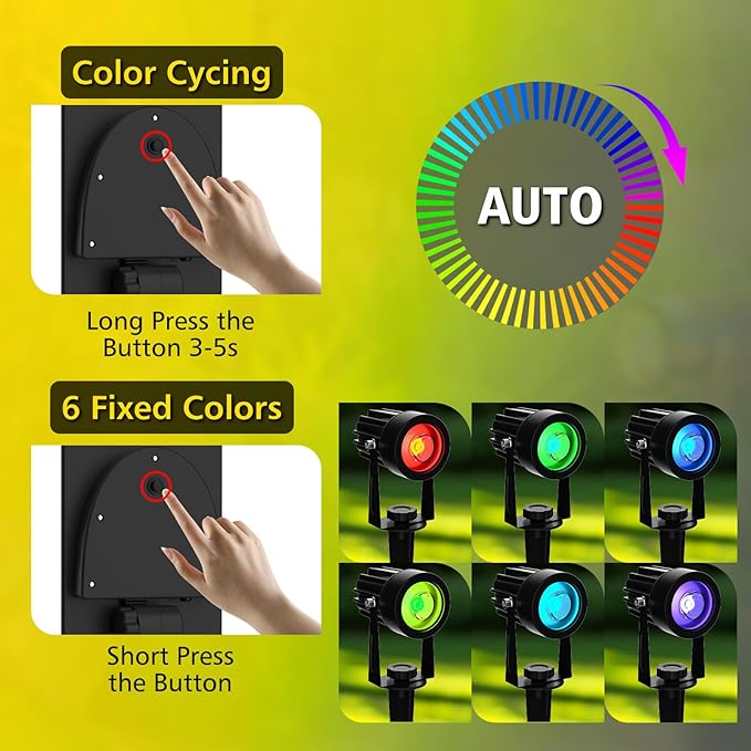 T-SUN Solar Spotlights, 2-in-1 RGB Solar Landscape Spotlights Outdoor Waterproof, Auto ON/Off Dual Head LED Lights for Garden, Yard, Halloween, Christmas Decor(RGB) T-SUN