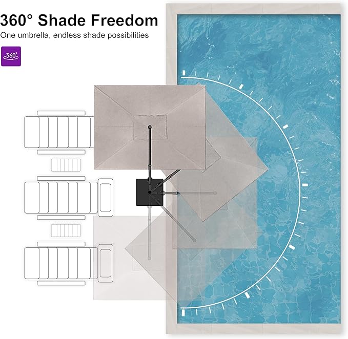 PURPLE LEAF Patio Umbrella 9' X 11.5' Rectangle Cantilever Umbrella Large Aluminum Outdoor Umbrellas with 360-degree Rotation & UPF40+ Premium Fabric for Deck Pool Garden Yard, Ash Mocha Rootora