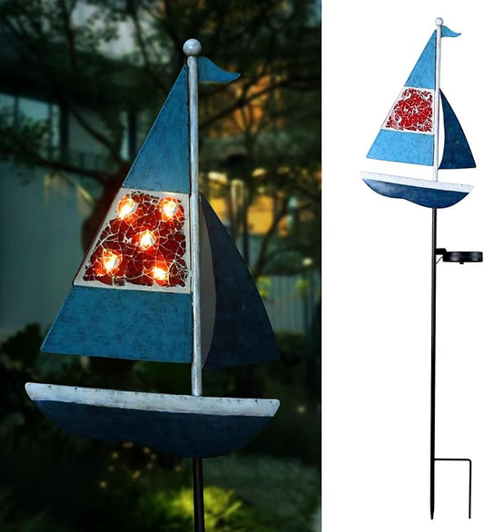 Solar Garden Lights Sailboat Stake Decor-Yard Outdoor Statue Decorations Waterproof 5 LED Metal Landscape Lighting Flower Bed,Pond,Yard,Lawn Gift for Mom Grandma Women Yiosax