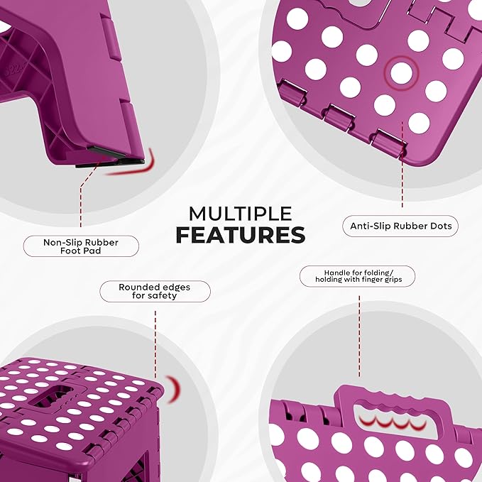 Utopia Home Folding Step Stool with Handle – 9 Inch Anti Slip Collapsible Stool – Holds Up to 300 lbs – Sturdy Plastic Step Stool Foldable for Kitchen, Bathroom and Home Use (1-Pack, Purple) UTOPIAHOME