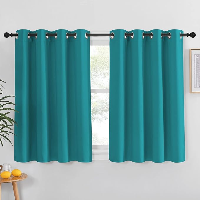 NICETOWN Blackout Curtain for Bedroom - Grommet Thermal Insulated Solid Window Treatment Short Room Darkening Drape Privacy for Bathroom (Peacock Teal, W52 x L54, 1 Panel) NICETOWN