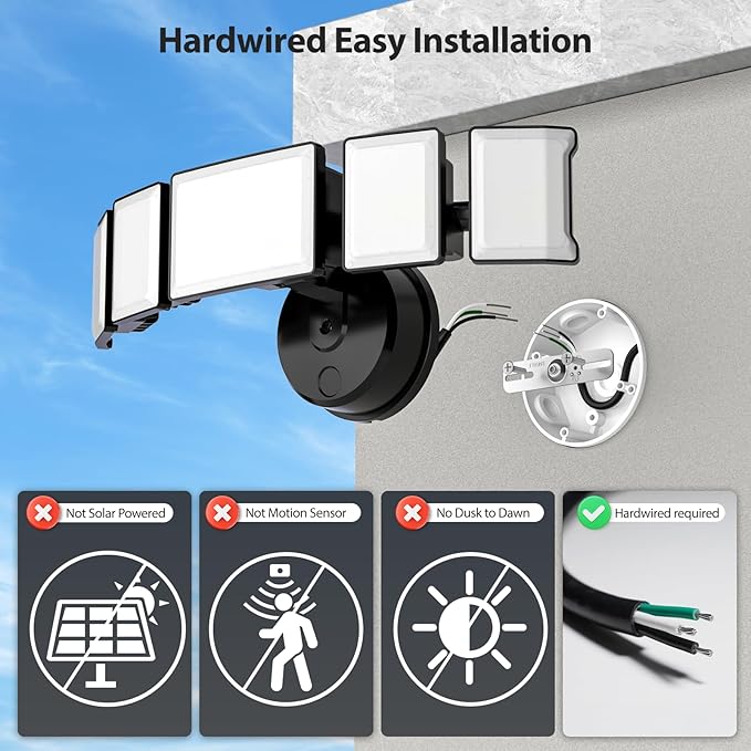 Olafus 130W Flood Light Outdoor, Switch Controlled 13000LM LED Security Light, IP65 Waterproof Outside Floodlight with 5 Adjustable Heads, 6500K Exterior Flood Light Fixture Wired for House Yard Black Olafus