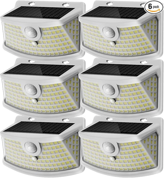 Aootek New Solar Motion Sensor Lights 120 LEDs with Lights Reflector,270° Wide Angle, IP65 Waterproof, Step Lights for Front Door, Yard, Garage, Deck (White, Daylight White, 6-Pack) Lightupeveryconer