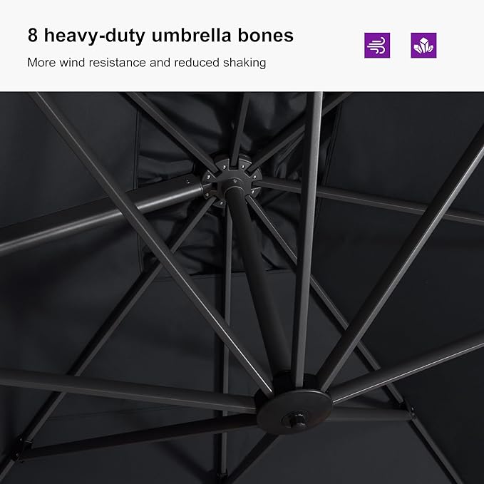 PURPLE LEAF 10'×13' Patio Umbrella with Base Included and Cover Outdoor Umbrella with Cover Extra Large Heavy Duty Cantilever Umbrella Grey PURPLELEAF