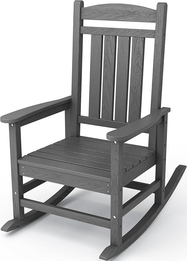 KINGYES Outdoor Rocking Chairs, HDPE All-Weather Patio Rocking Chairs High Back Porch Rocker for Adult, Gray KINGYES