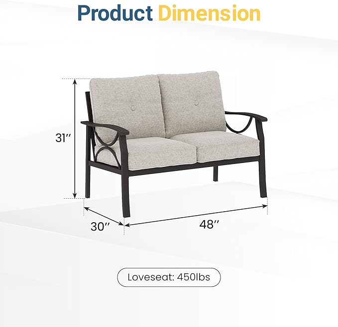 RoyalCraft Patio Loveseat, All-Weather Outdoor 2 Seats Sofa Couch, Khaki Metal Furniture with Beige Cushions Bringyoubetterlife